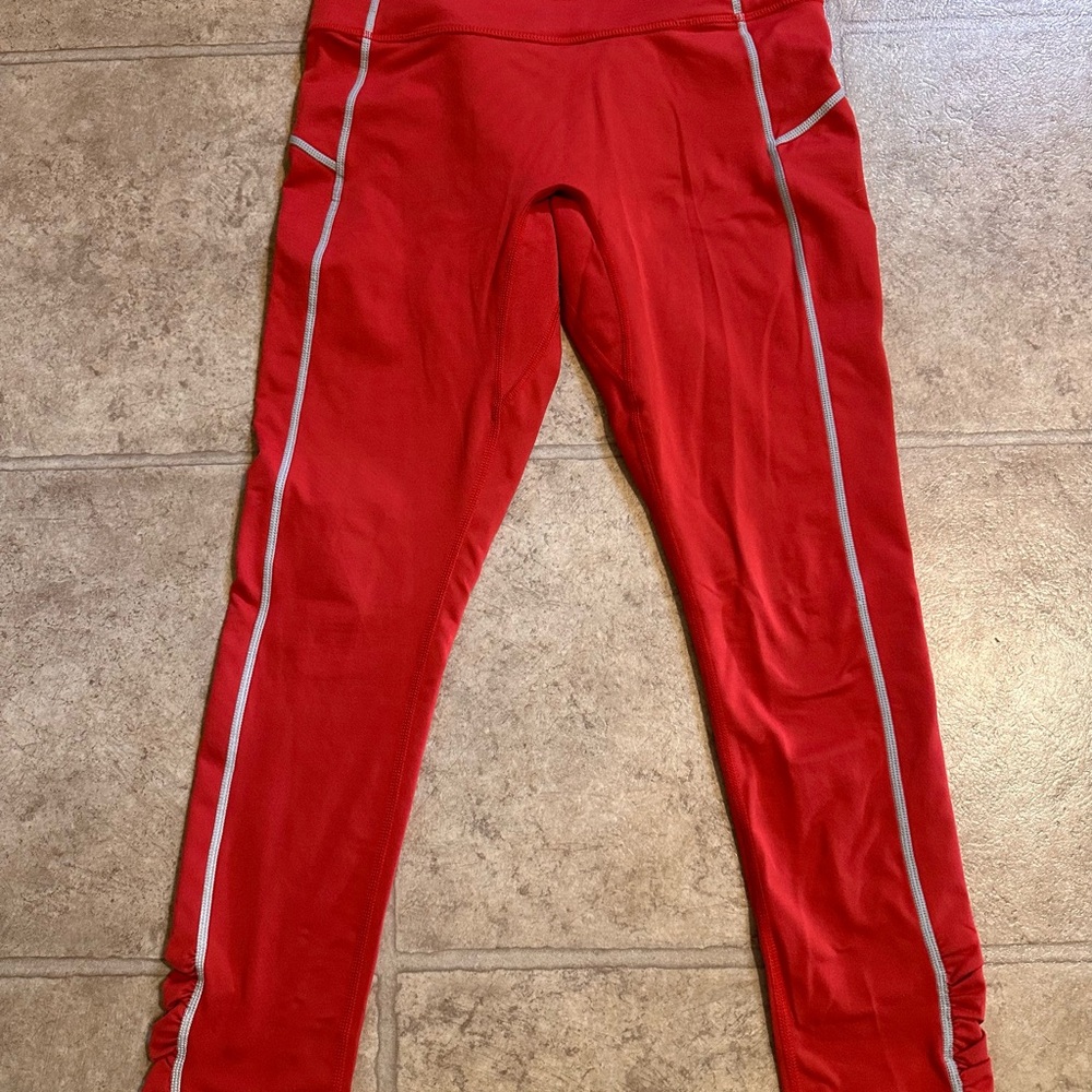 FP Movement by Free People Red Leggings with Gray Accents